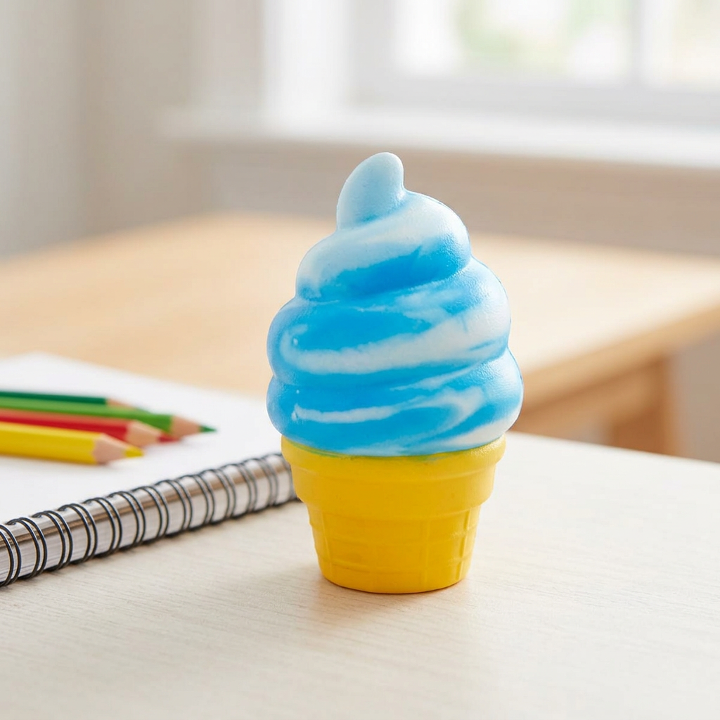 Exemple de jouet crème glacée bleu sur un bureau, couleur reçue au hasard