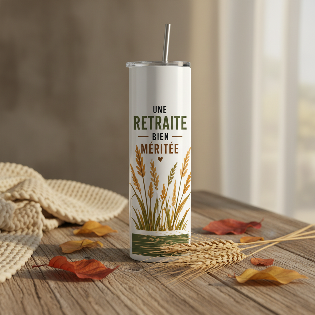 Gobelet isotherme Une Retraite Bien Méritée - décor champêtre