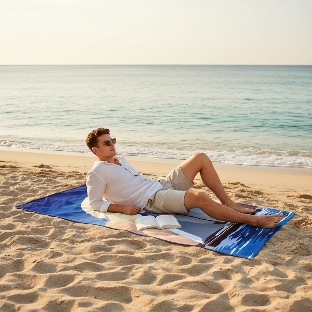Serviette de plage Solem Transatlantique - lifestyle homme coucher de soleil