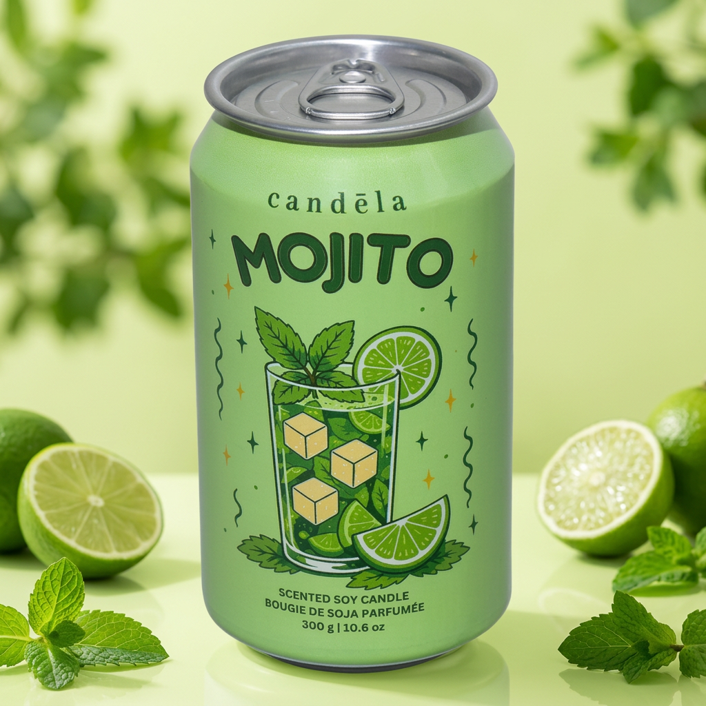 Bougie CANDÈLA Mojito en ambiance estivale verte avec limes et menthe