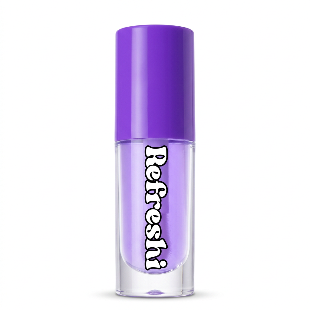Huile à lèvres Refreshi Raisin Surette au capuchon violet sur fond blanc carré.