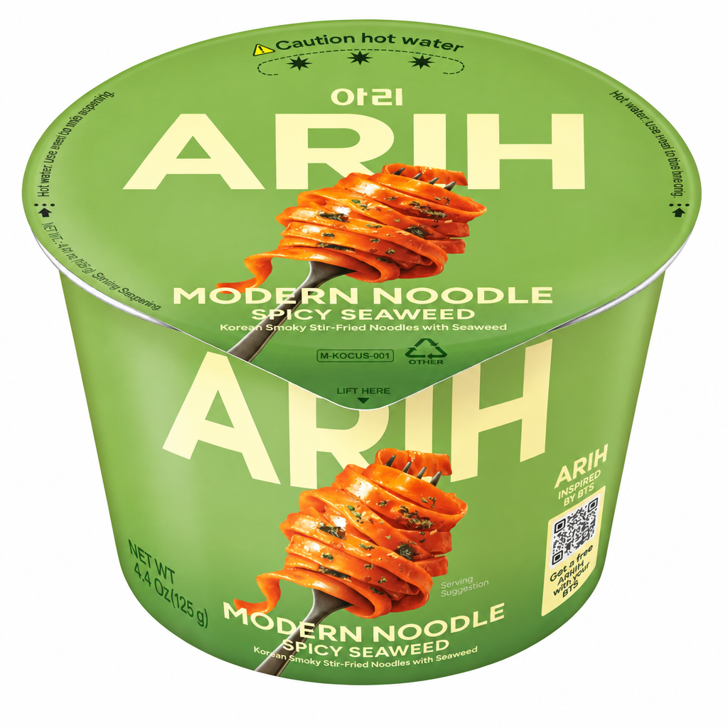 Bol vert de nouilles ARIH Modern Noodle Spicy Seaweed sur fond blanc