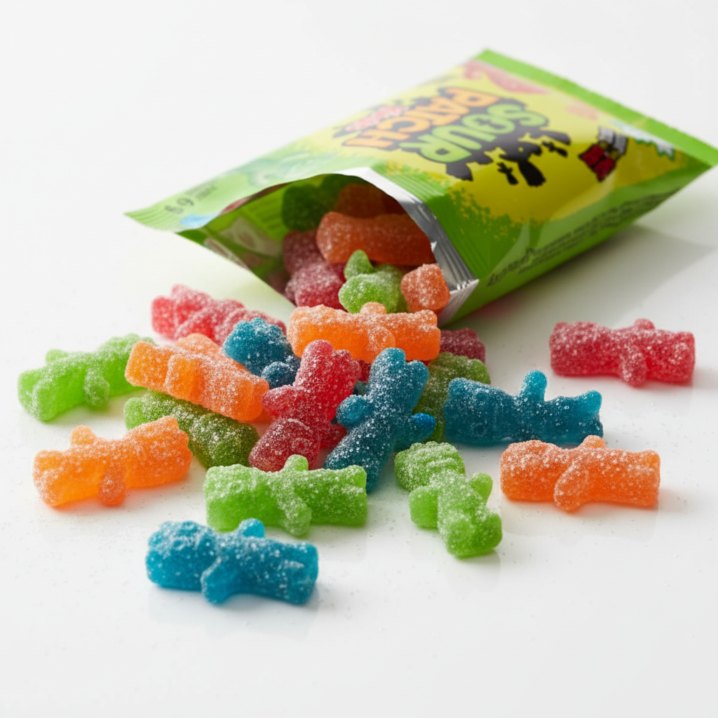 Sour Patch Kids bonbons colorés qui débordent du sac