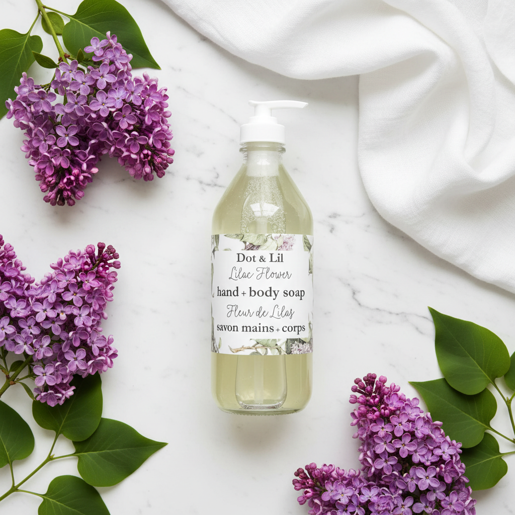 Savon mains Fleur de Lilas Dot & Lil flat lay minimaliste