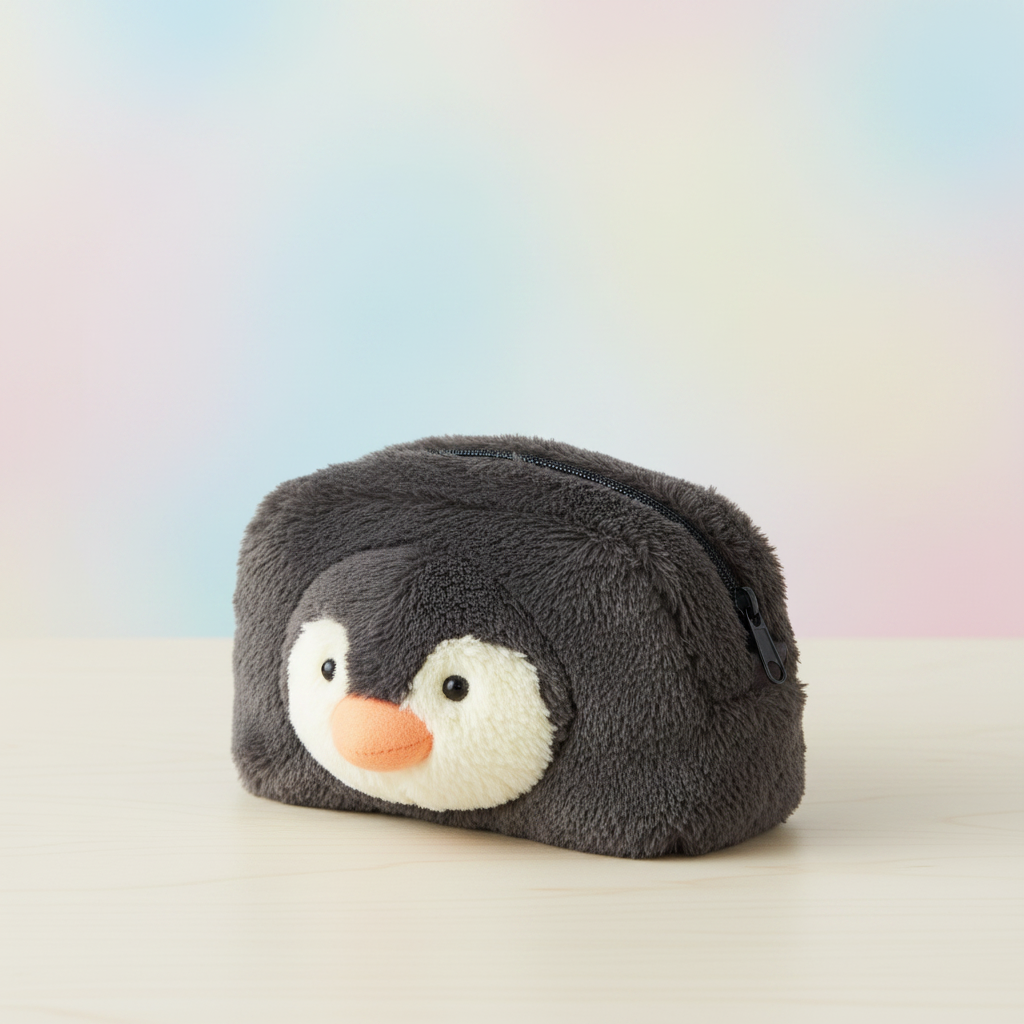 Jellycat Peanut Pingouin Pouch — Pochette zippée pingouin en ambiance lifestyle