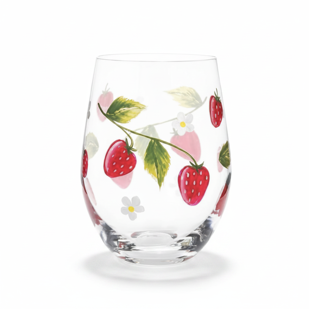 Verre à vin sans pied Fraises des Champs 18 oz sur fond blanc