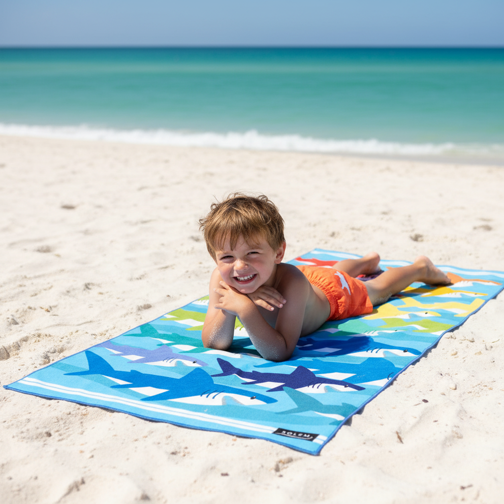 Serviette de plage Solem Requin'Roll - lifestyle enfant plage été