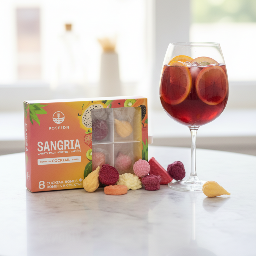 Coffret Sangria Poseidn avec verre de sangria et fruits lifestyle