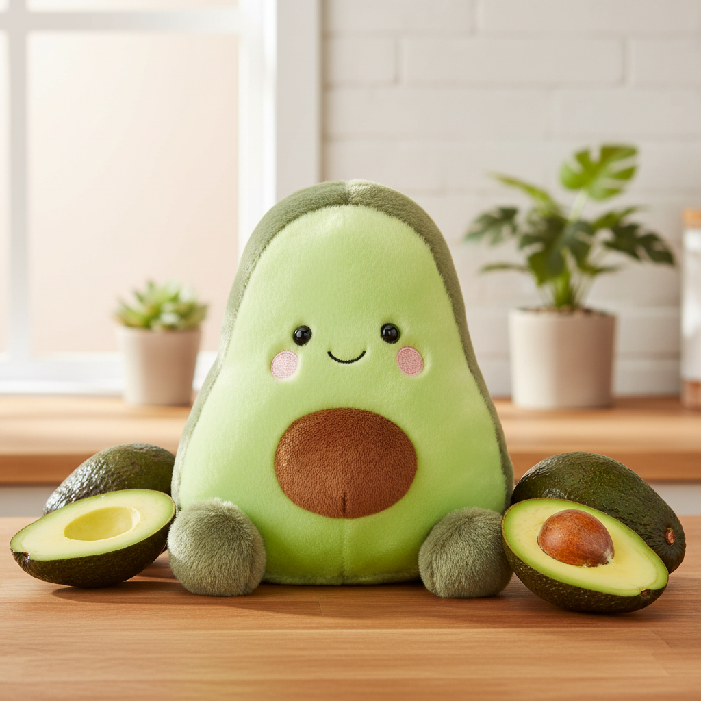 Peluche avocat Airy Aurora dans ambiance cuisine lifestyle