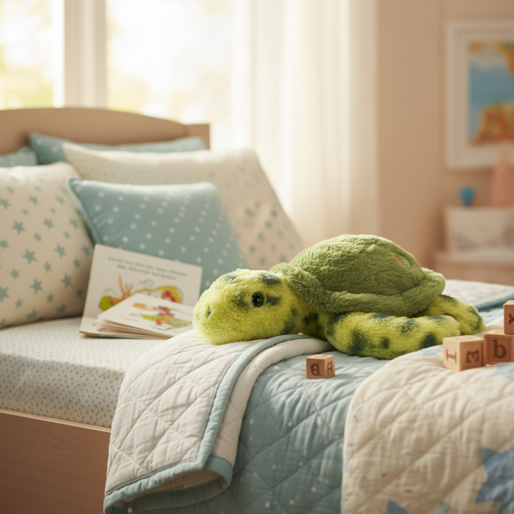 Peluche tortue de mer dans une chambre d'enfant cosy