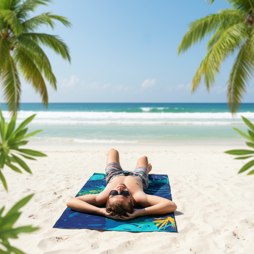 Serviette de plage Solem Panachée - lifestyle homme plage tropicale