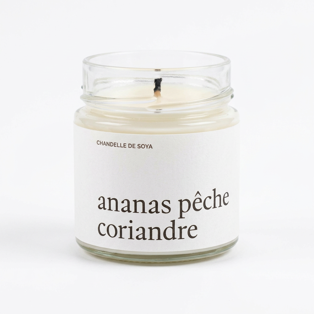 Chandelle de soya Ananas, pêche et coriandre Marée 314 ml sur fond blanc