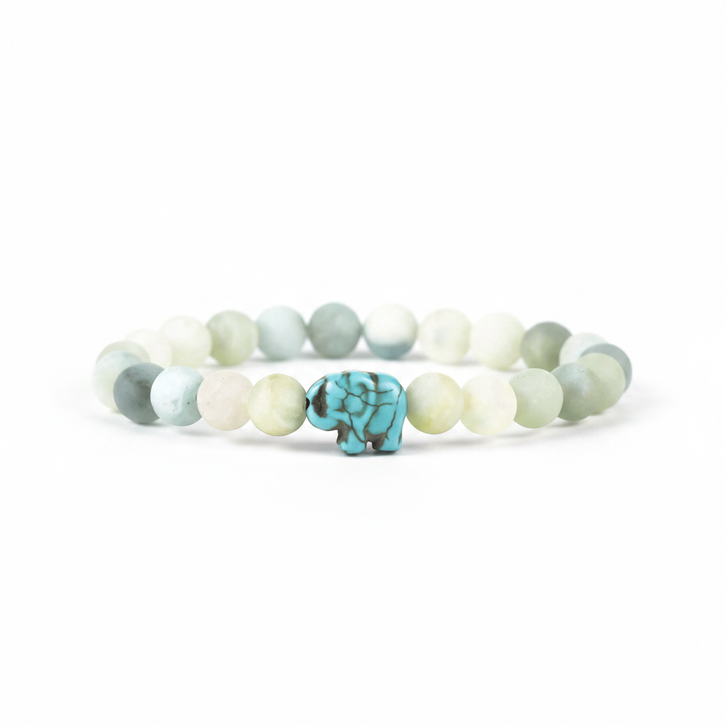 Bracelet Fahlo Éléphant Sky Stone perles crème givrées sur fond blanc