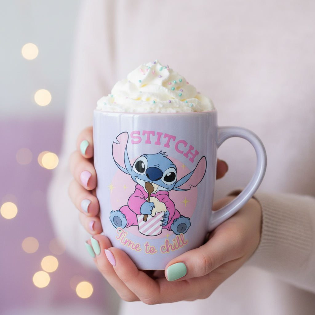 Tasse céramique jumbo nacrée – Stitch & Angel Time to Chill | Disney