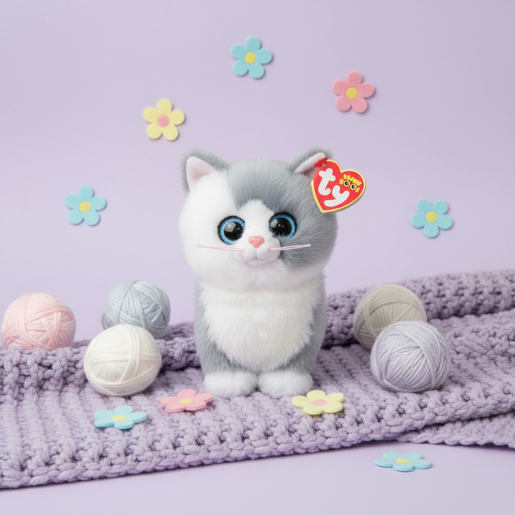 TY Furley Beanie Boos peluche chaton gris lifestyle cozy