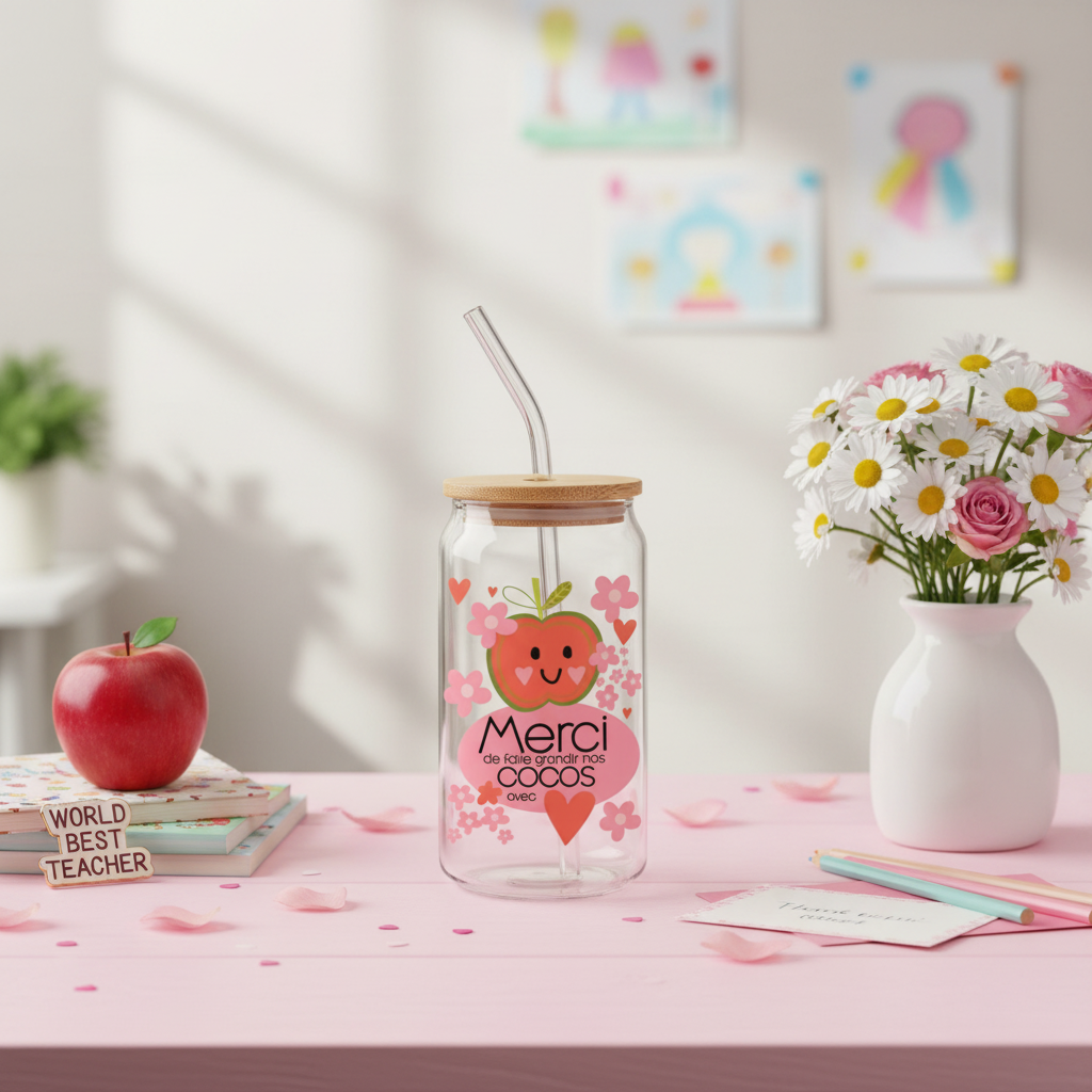 Verre Pom cadeau enseignant lifestyle rose