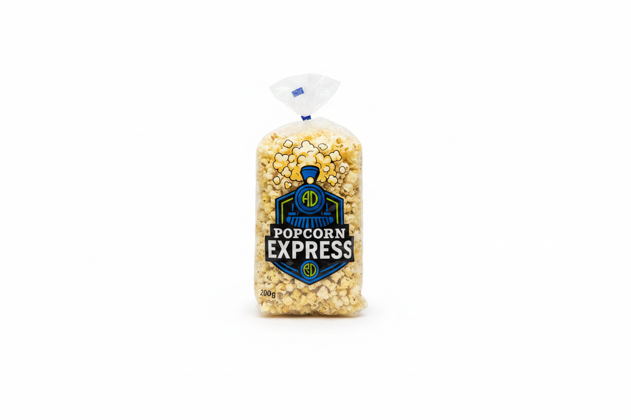 Sac de Popcorn Express 200g sur fond blanc