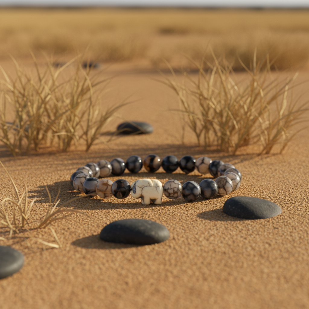 Bracelet Fahlo Éléphant Expédition Key sur sable avec herbes sèches