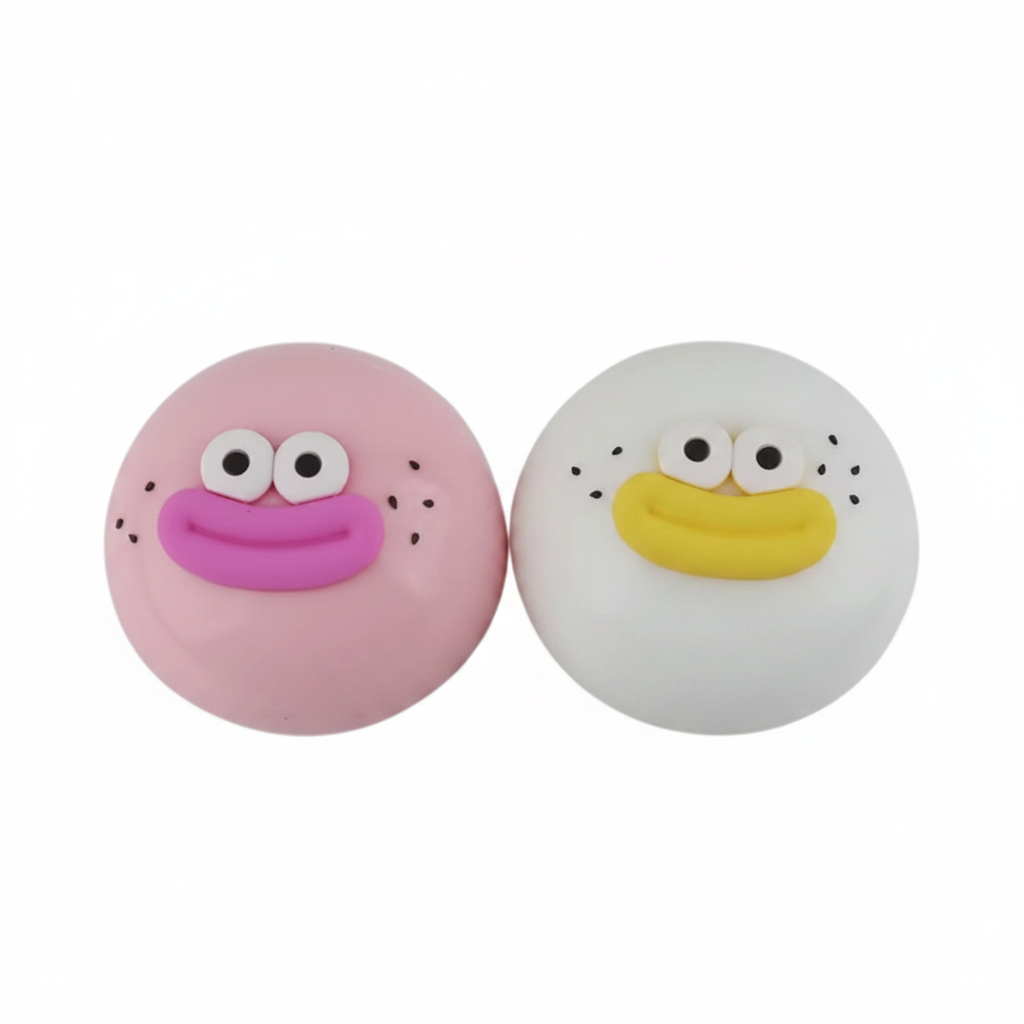 Duo squishies visage émoji rose et blanc fond blanc