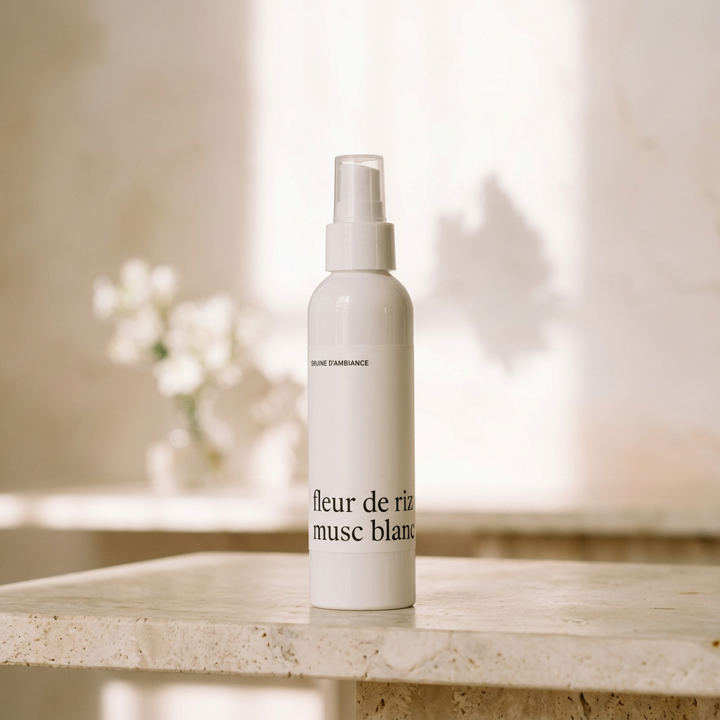 Bruine d’ambiance Fleur de riz et musc blanc Marée dans un décor crème chaleureux