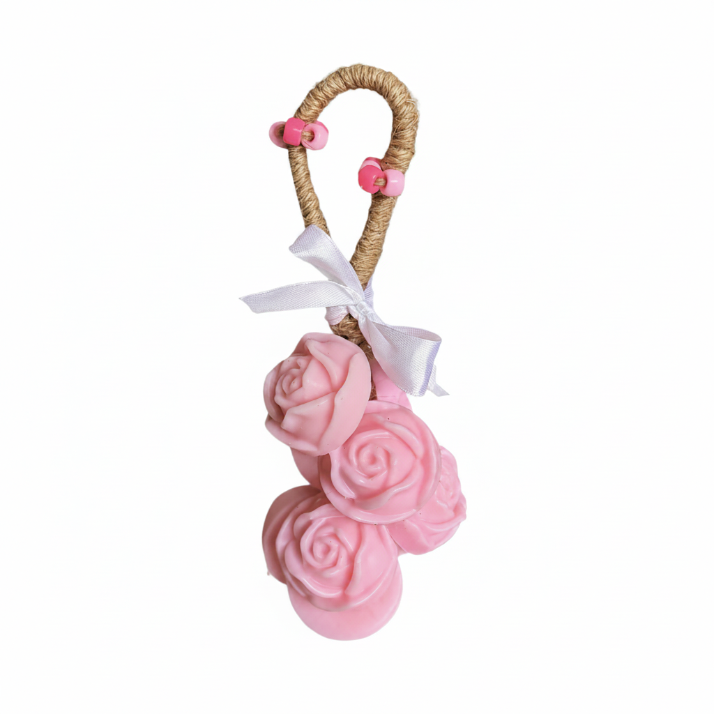 Savon sur corde roses roses Savonnerie Relief fond blanc carré