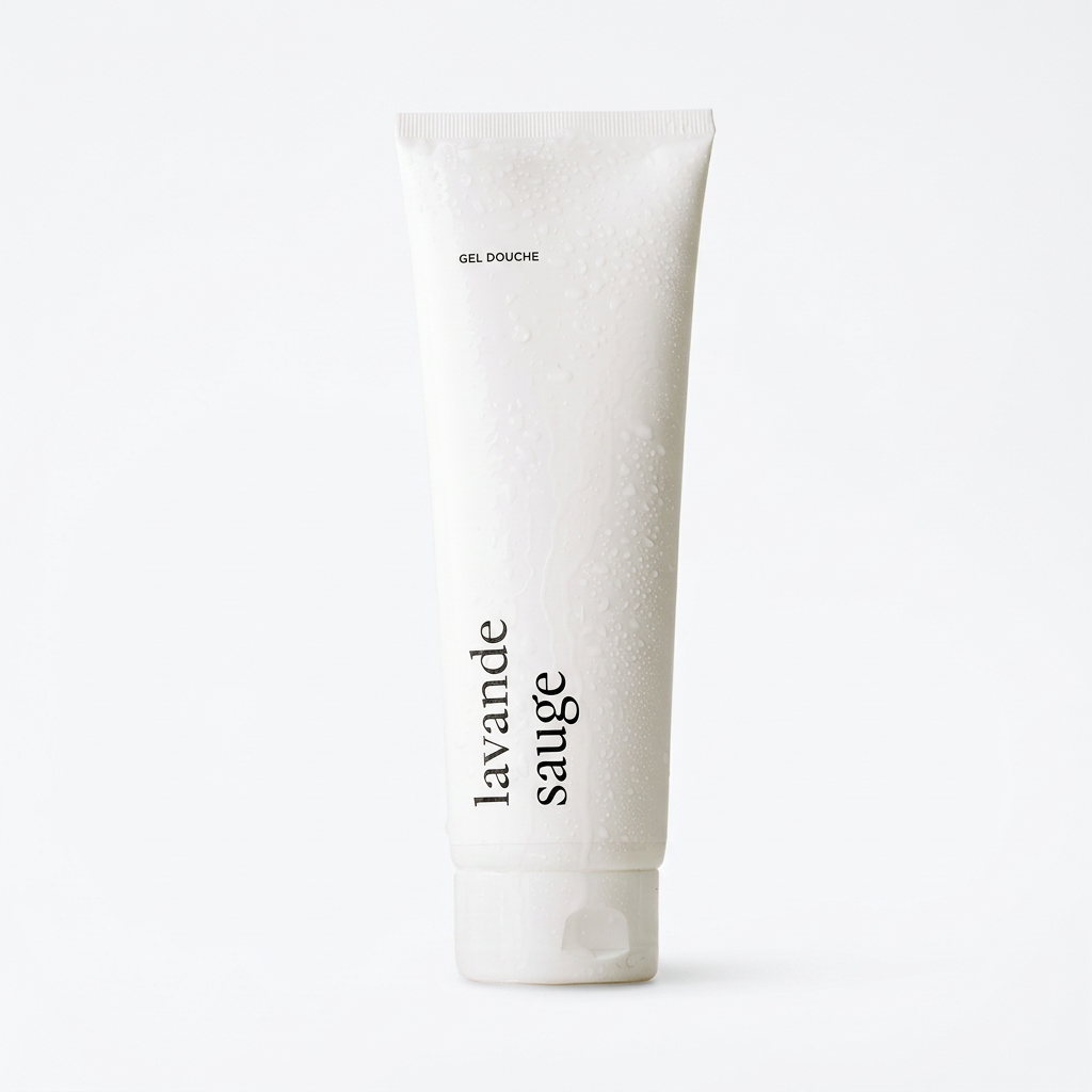 Tube de gel douche Lavande et sauge Marée sur fond blanc