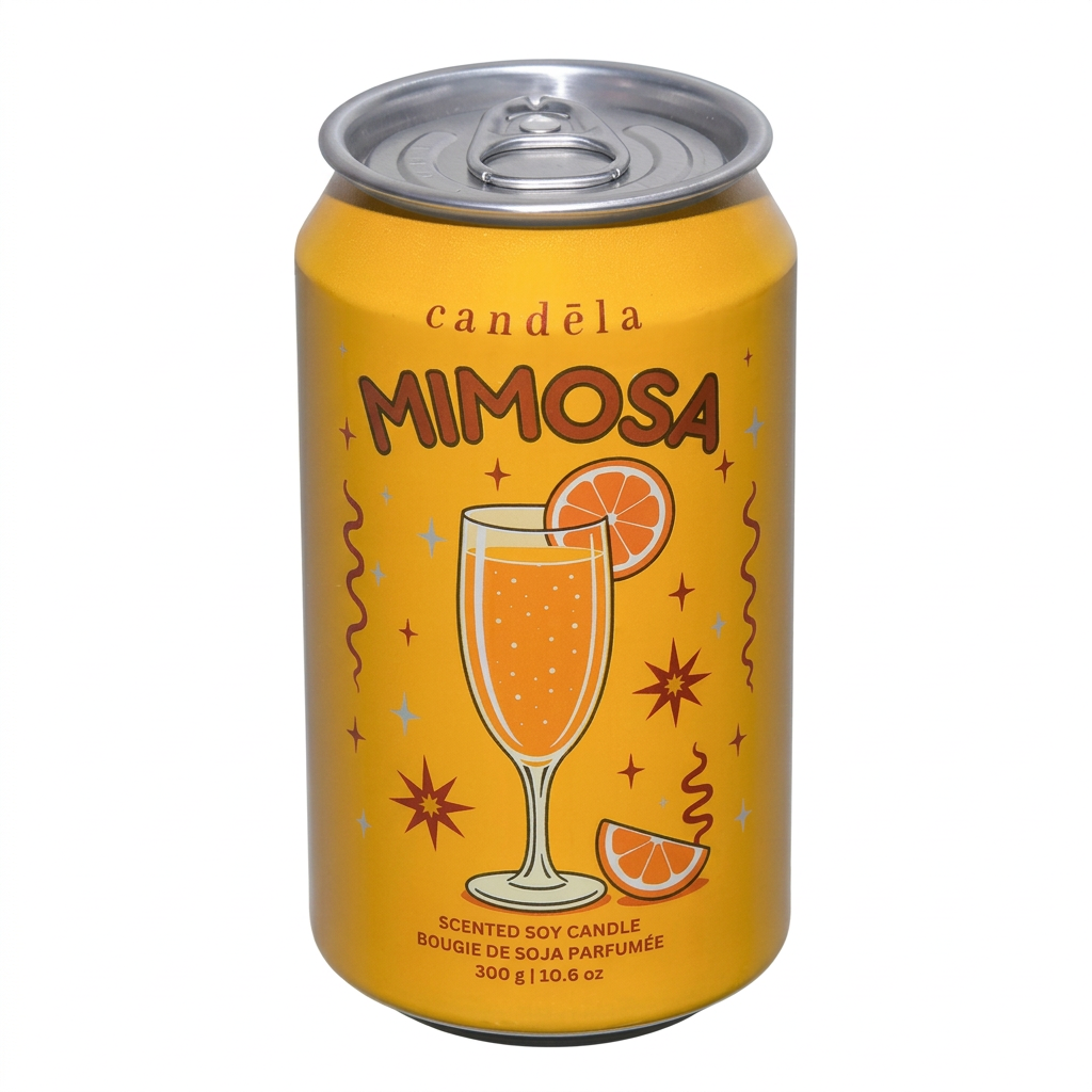 Bougie de soja CANDÈLA Mimosa de 300 g en canette jaune sur fond blanc