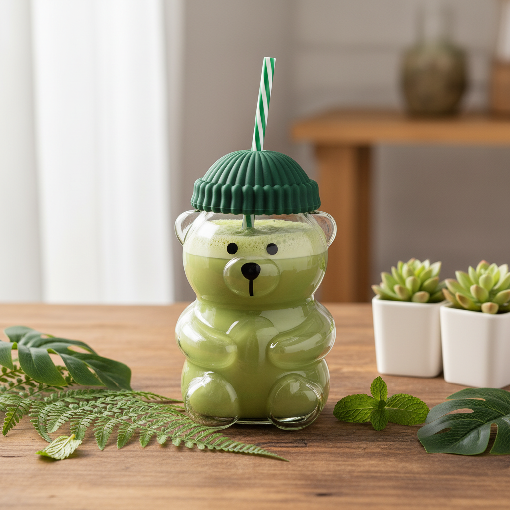 Verre Ourson avec Paille – Vert
