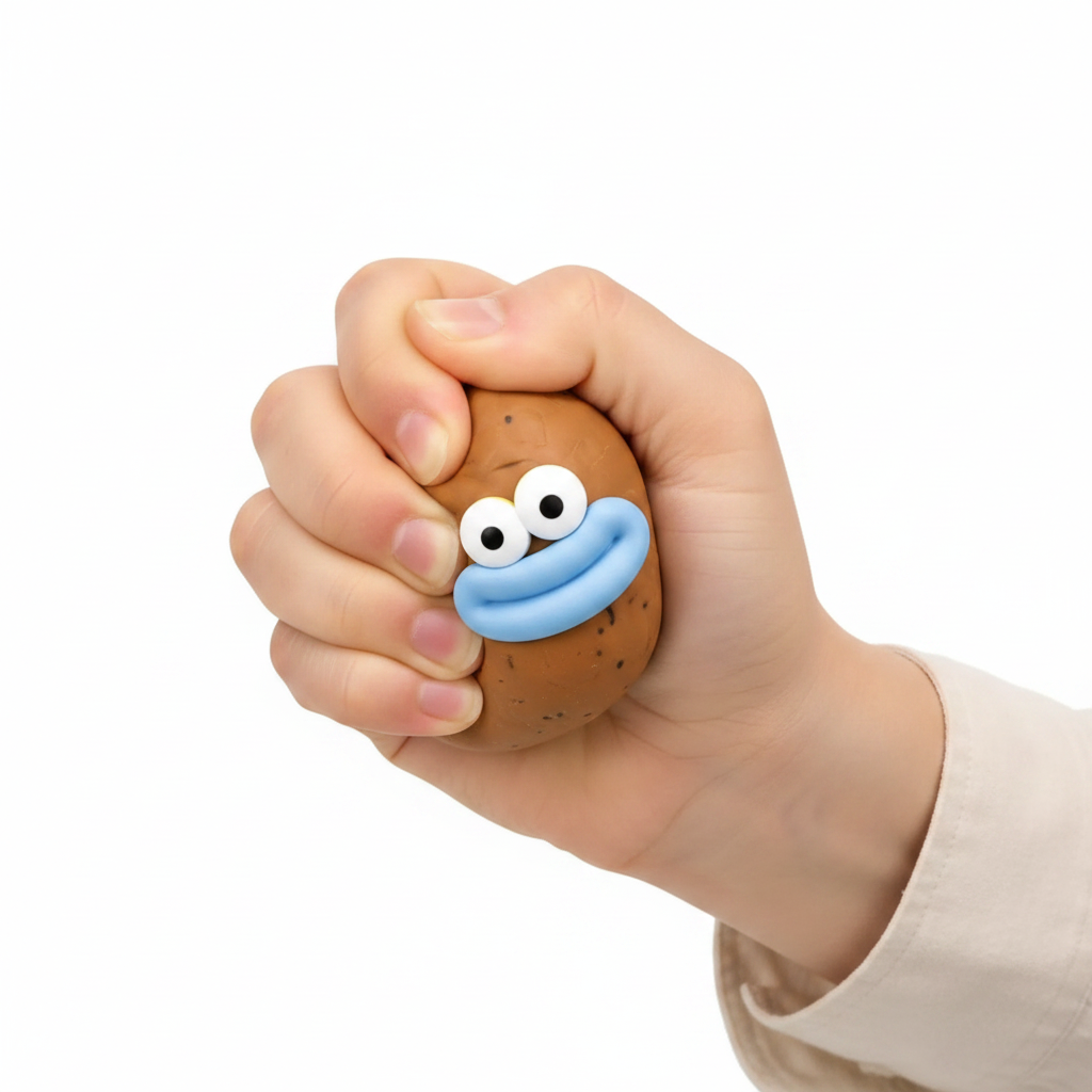 Main qui joue et presse le squishy patate anti-stress squeeze toy