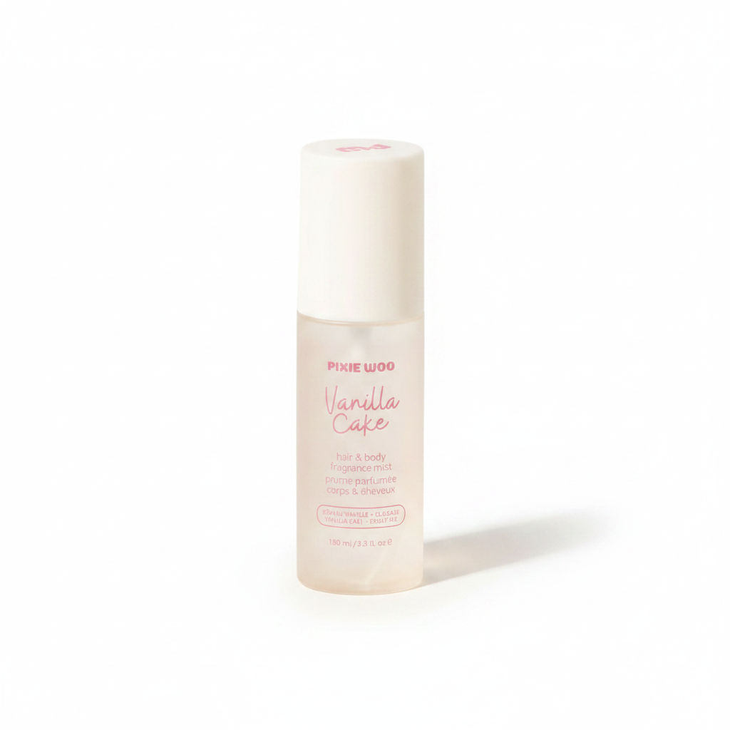 Brume parfumée Vanilla Cake Pixie Woo sur fond blanc