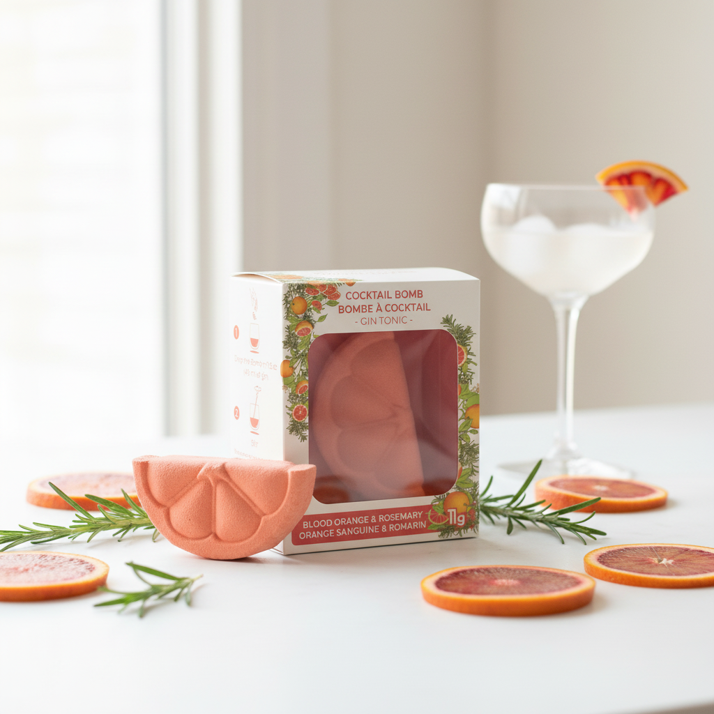 Boîte bombe à cocktail gin tonic orange sanguine romarin cadeau