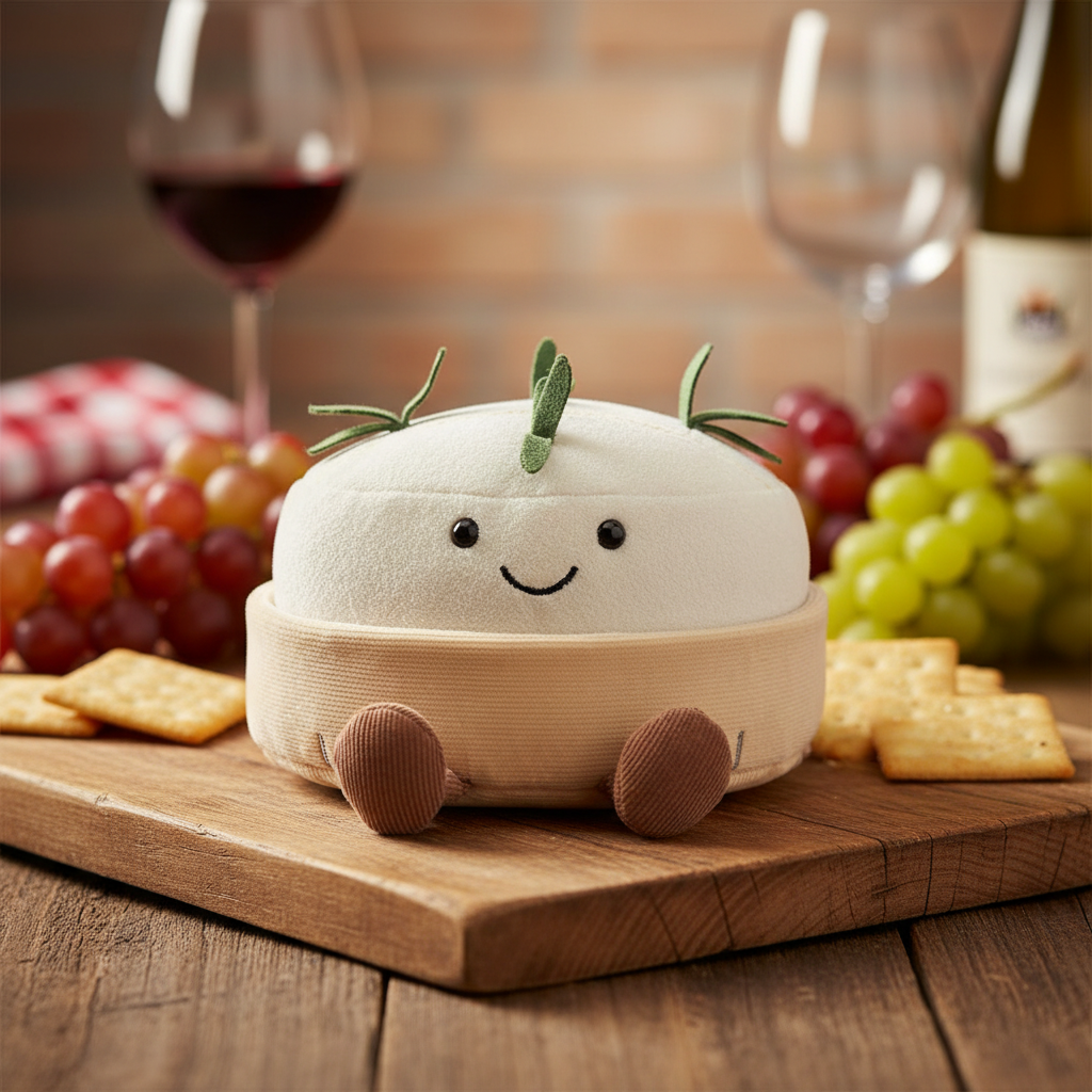 Jellycat Amuseable Camembert — Peluche fromage en ambiance fromagerie française