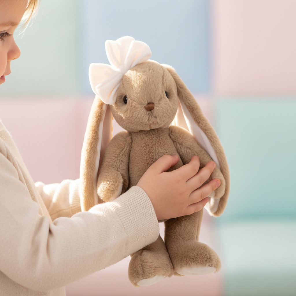 Lapin Gabrielle Bukowski tenu par les mains d’un enfant