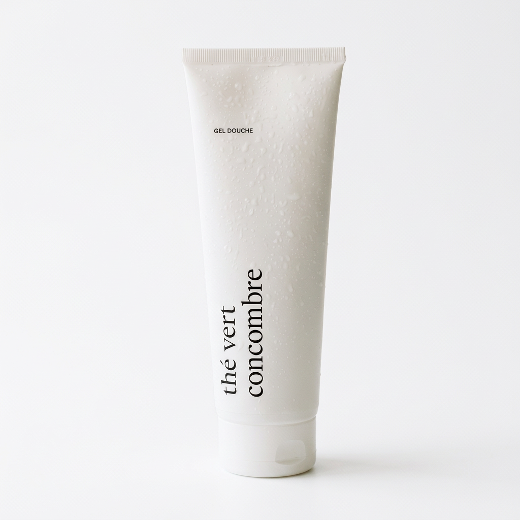 Tube de gel douche Thé vert et concombre Marée sur fond blanc
