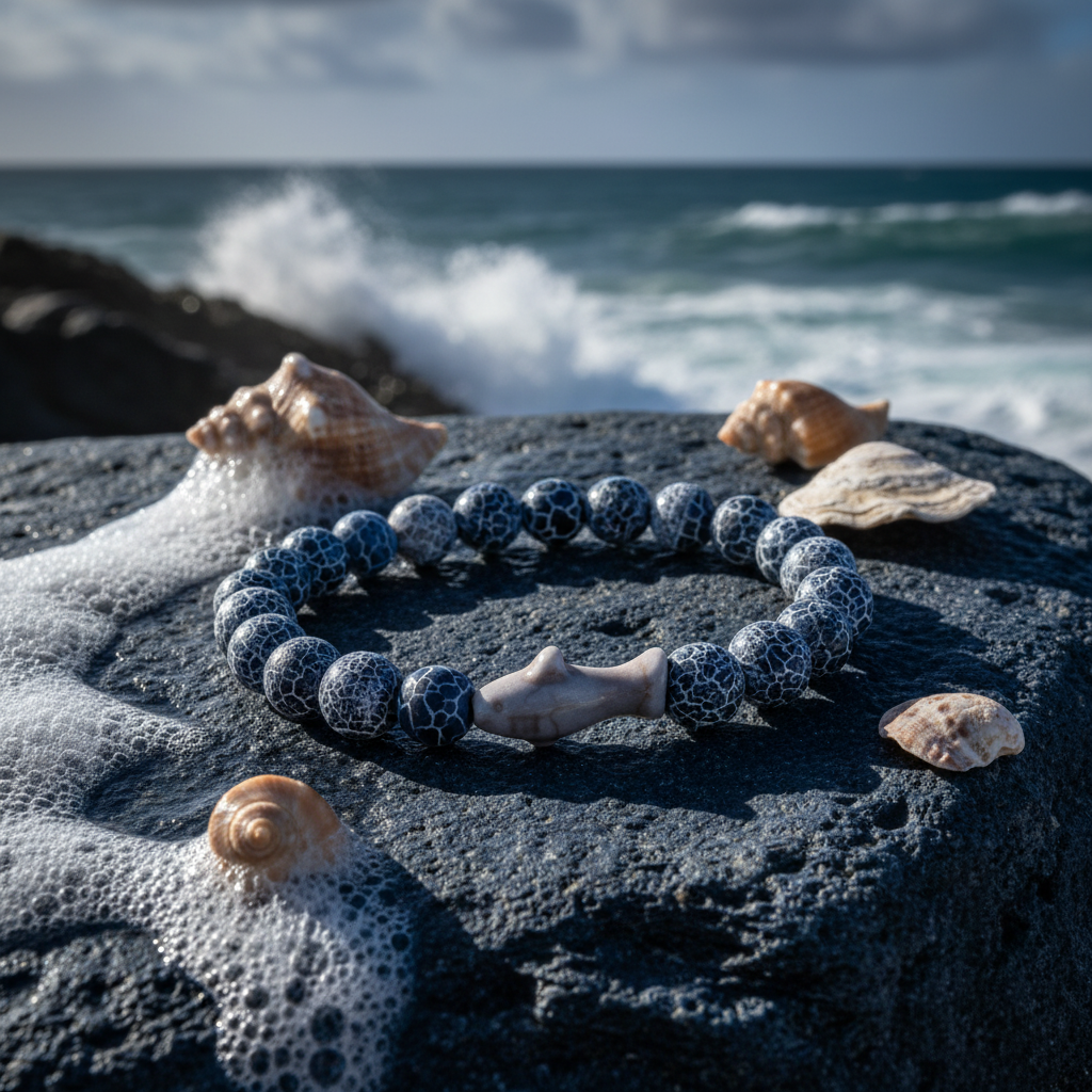 Bracelet Fahlo Requin Deep Blue sur rocher près de l’océan