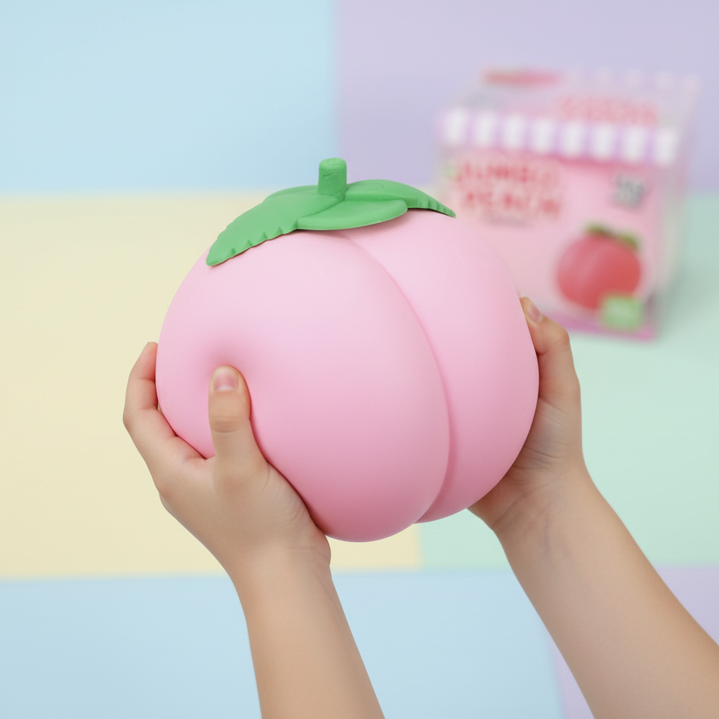 Jumbo Squishy Pêche Rose 6 po tenu par deux mains d’enfant
