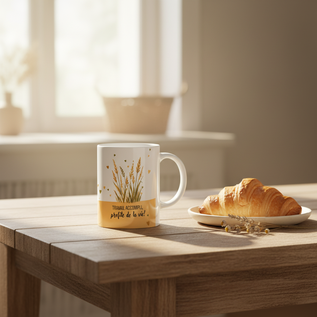 Tasse Travail Accompli Profite de la Vie - décor petit-déjeuner champêtre