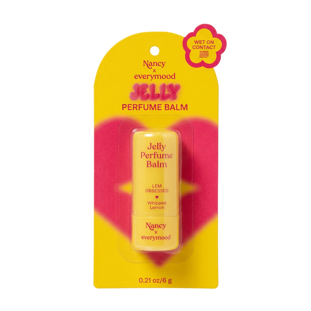 Mini baume parfumé LEM OBSESSED Whipped Lemon de Nancy x Everymood, 6 g, dans son emballage individuel sur fond blanc.