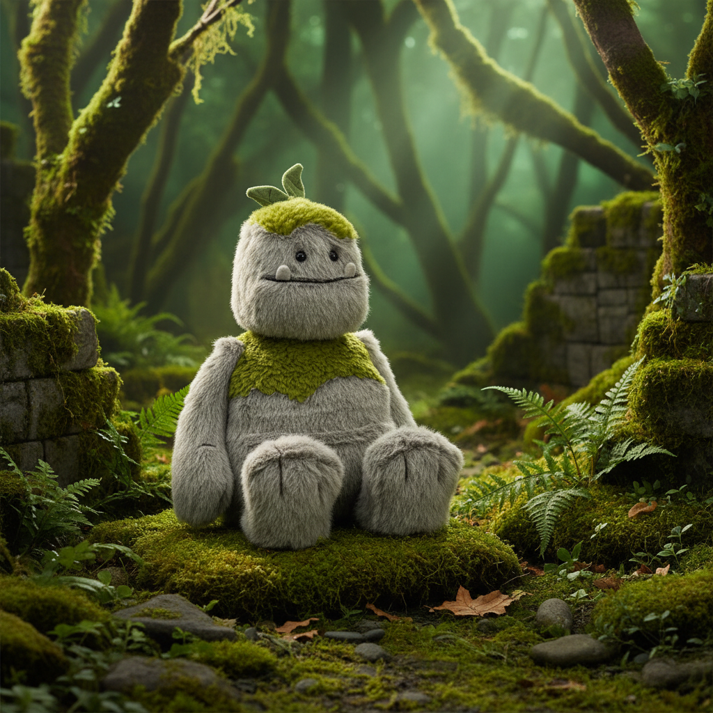Jellycat Rockleton — Peluche monstre de pierre en ambiance forêt enchantée avec ruines