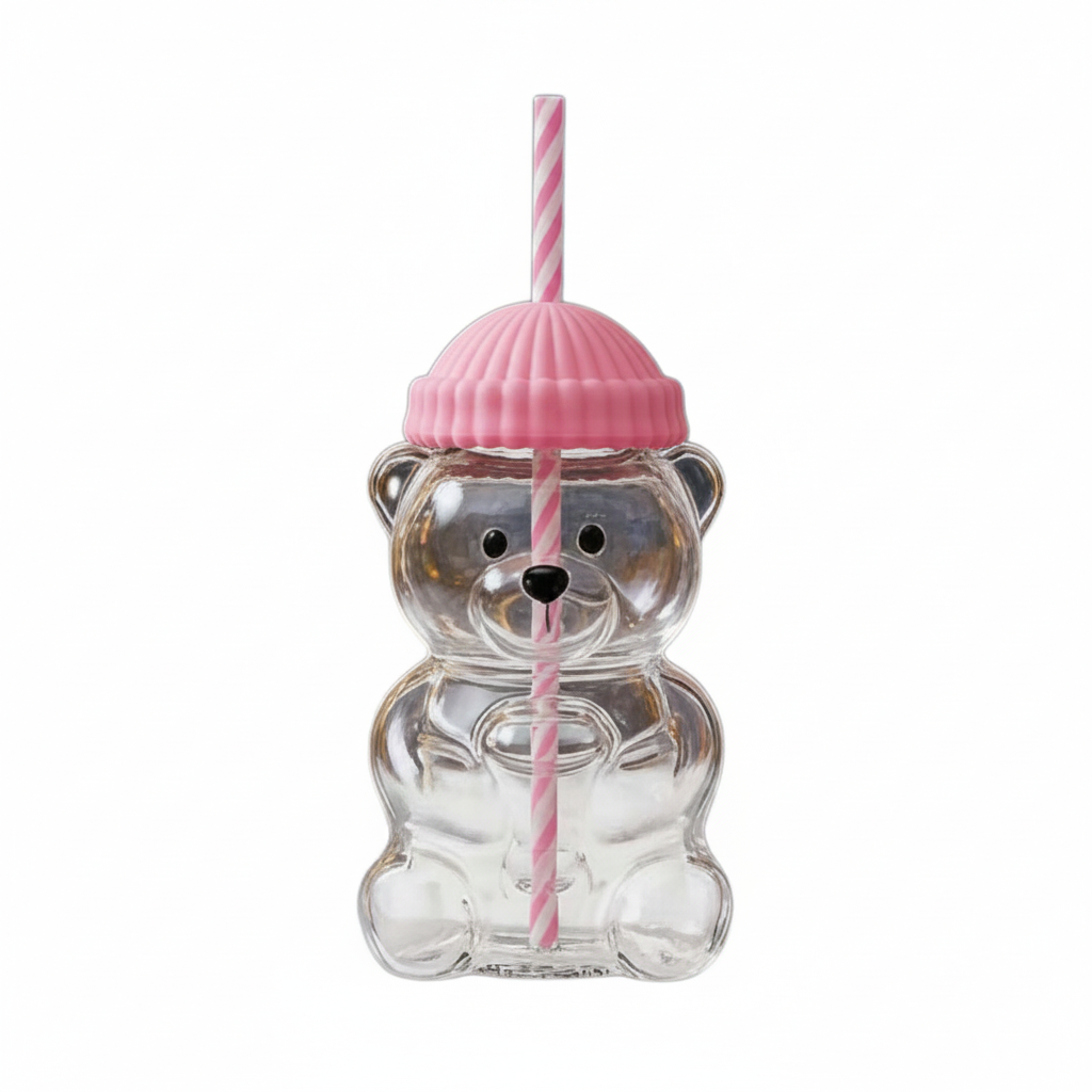Verre Ourson avec Paille – Rose