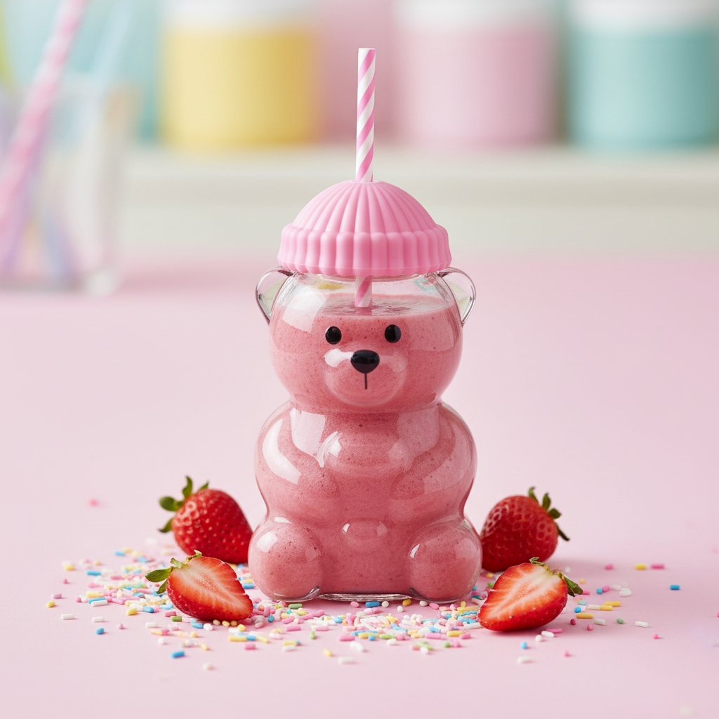 Verre Ourson avec Paille – Rose