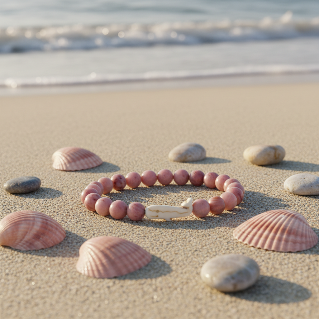 Bracelet Fahlo Baleine Rose sur sable avec coquillages roses