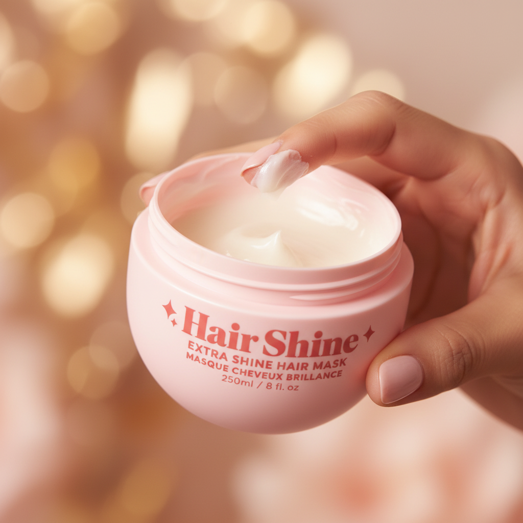 Pot Pixie Woo Hair Shine Masque ouvert montrant la texture crèmeuse du masque