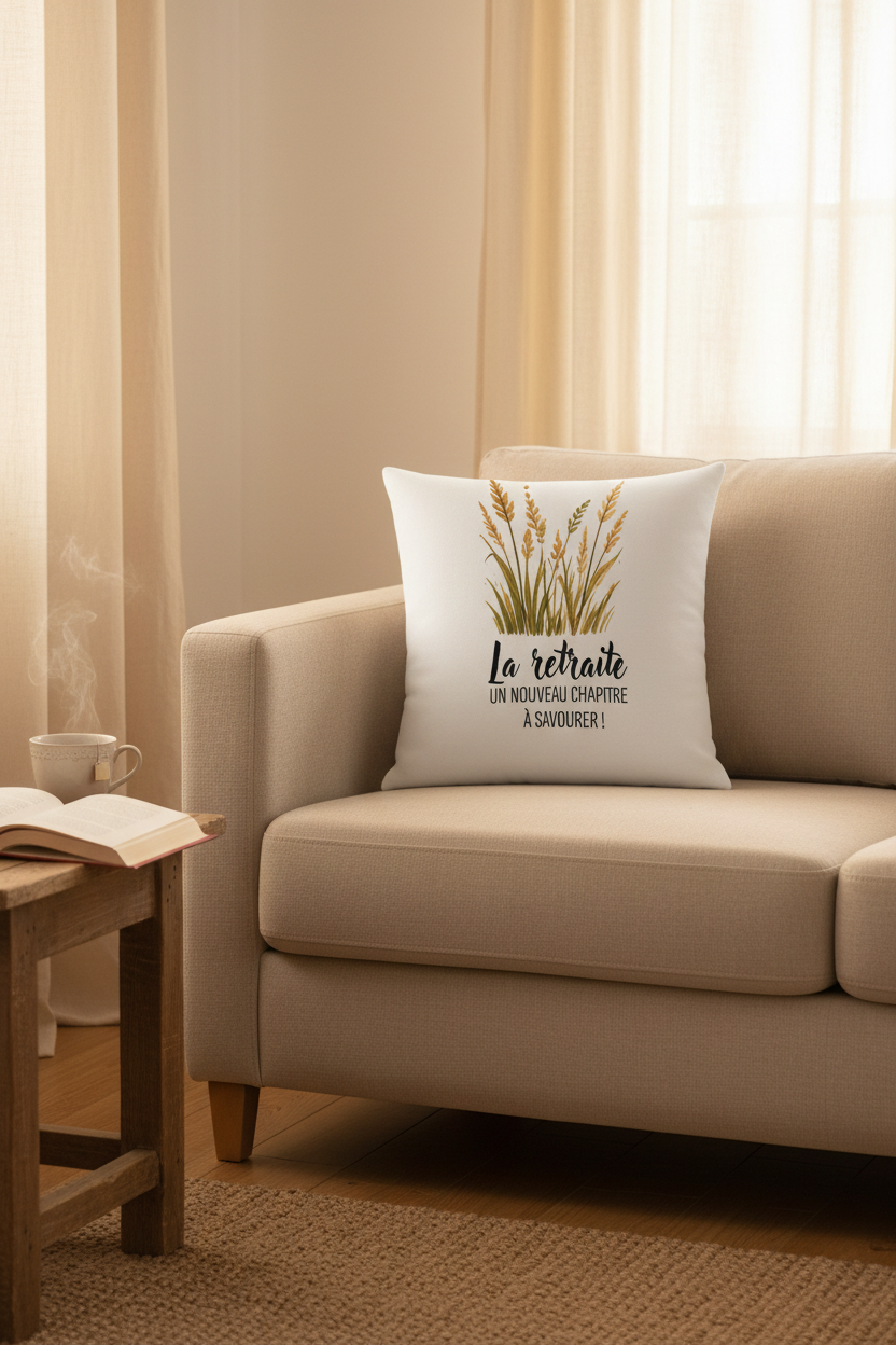 Coussin La Retraite un nouveau chapitre à savourer - décor salon champêtre
