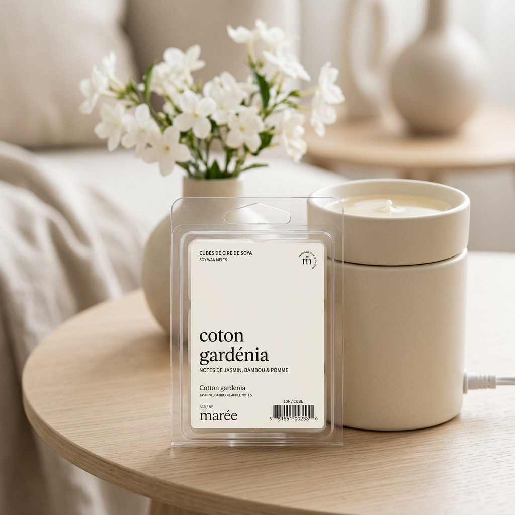 Cubes de cire de soya Coton et gardénia Marée avec un chauffe-cire crème non inclus
