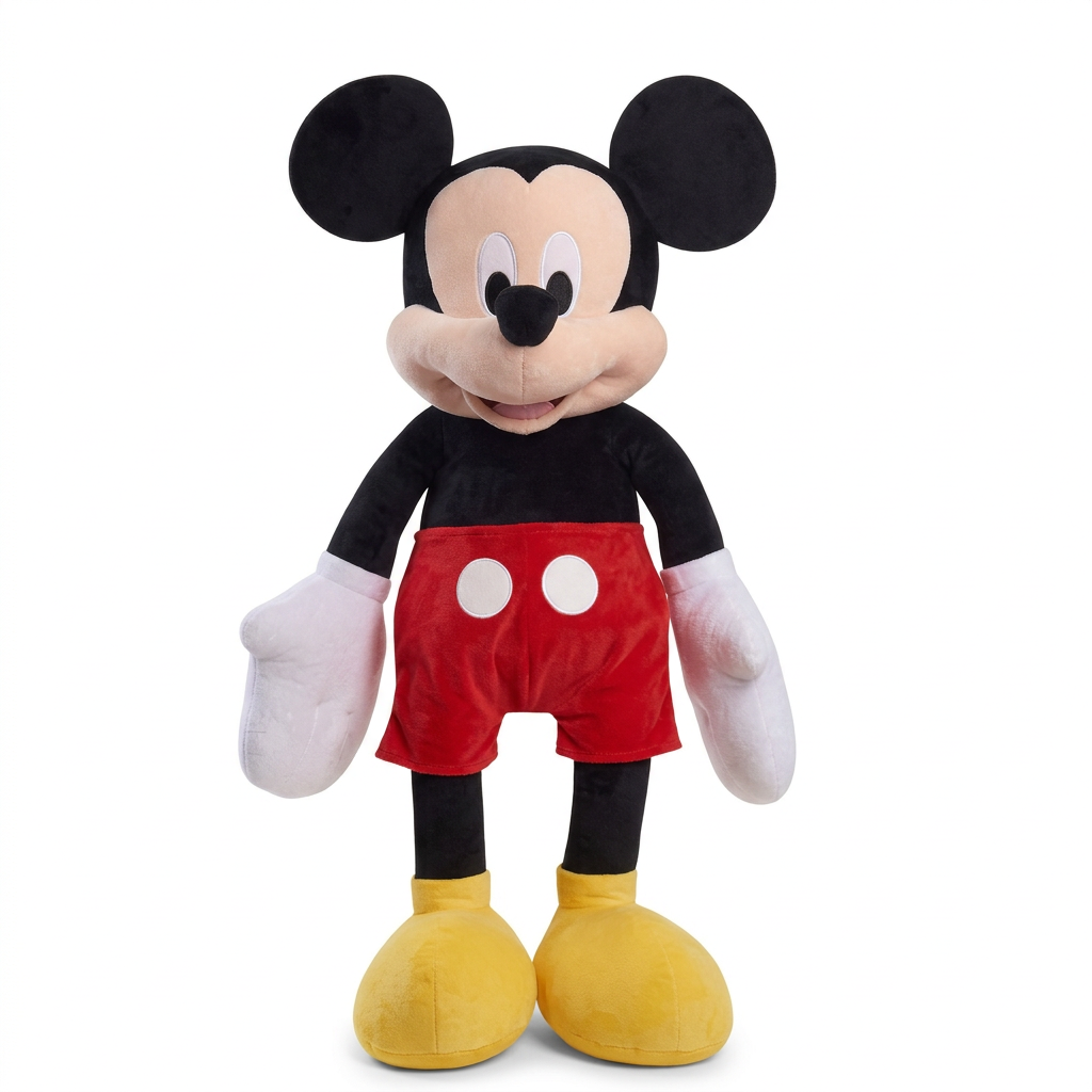 Peluche Mickey Mouse géante de 48 po, en short rouge et chaussures jaunes, sur fond blanc.