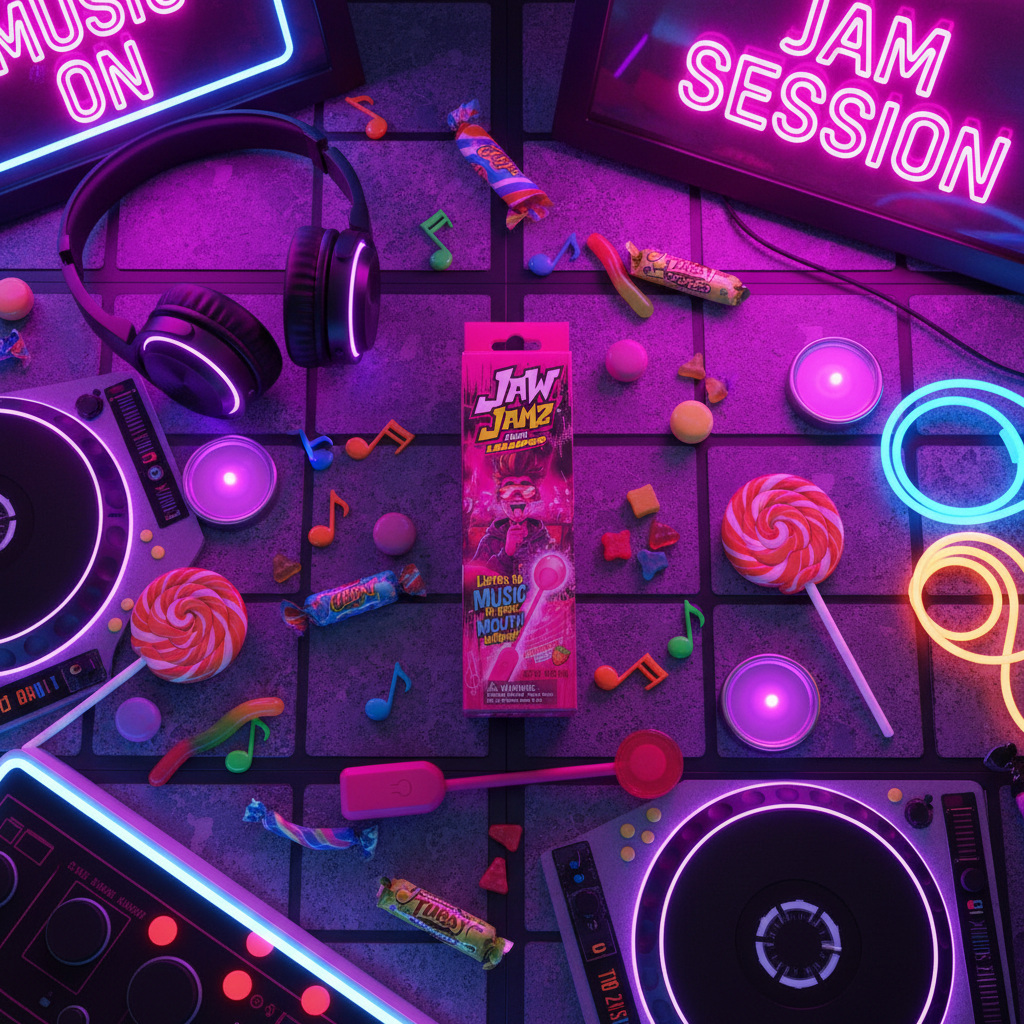 Jaw Jamz suçon audio fraise dans ambiance musique néon lifestyle