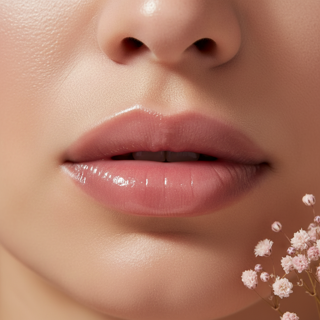 Bouche aux lèvres brillantes mettant en valeur l'effet gloss du baume Get Glazed