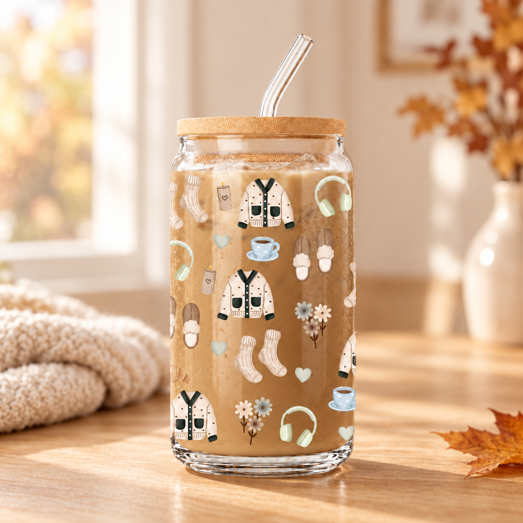 Verre de 16 oz avec paille et motif Journée d’automne dans une ambiance automnale chaleureuse