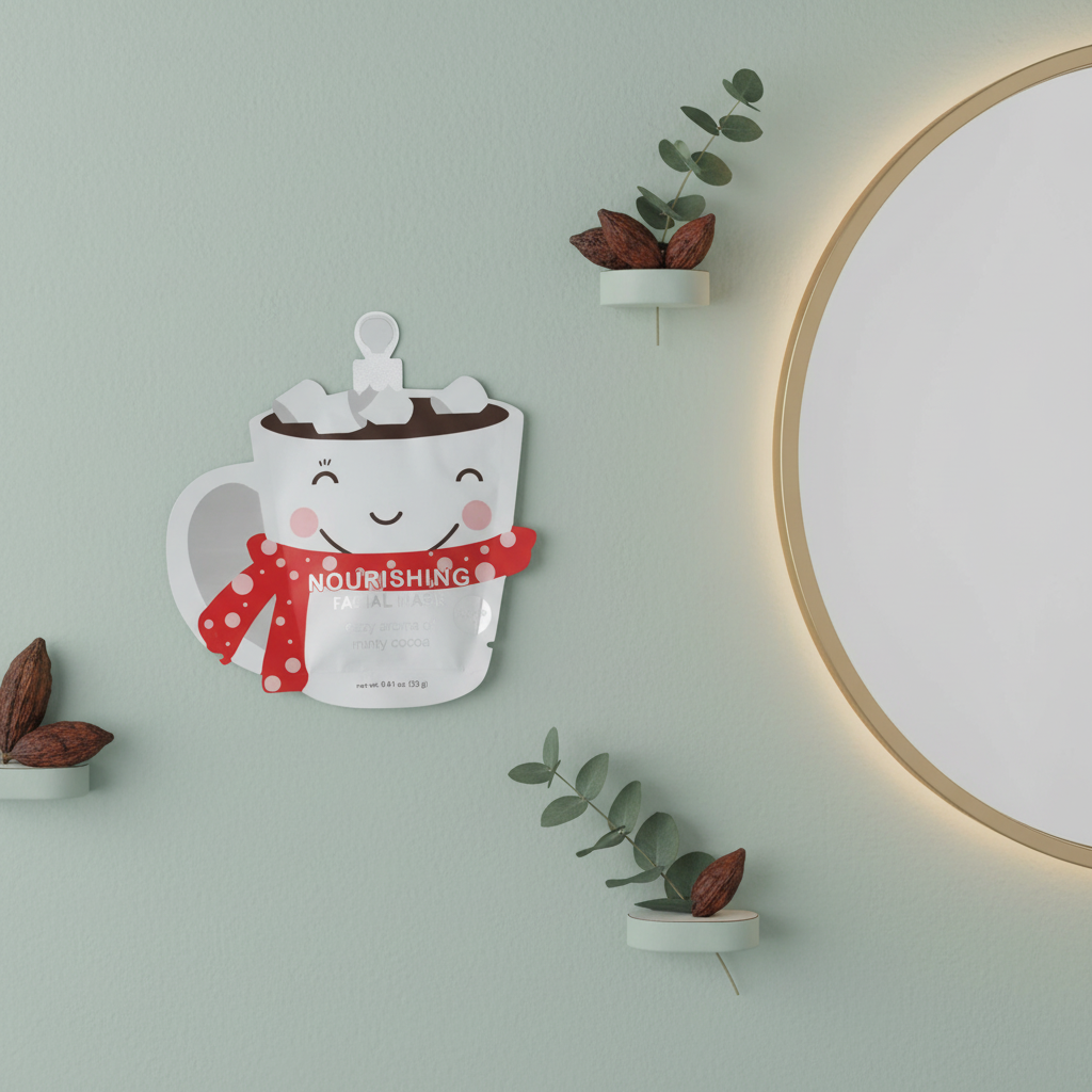 Masque facial Minty Cocoa de SPA LIFE dans un décor spa aux tons menthe et cacao